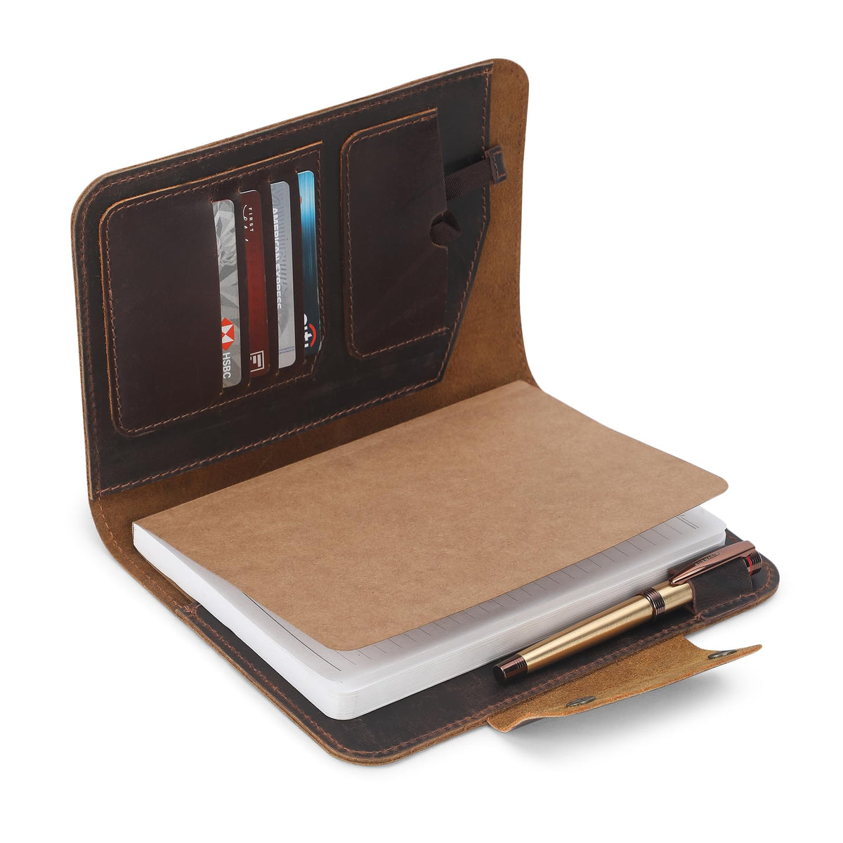 CestAntiQ Rustic Leather Journal Cover – Fit for 5.75 x 8.25 Inch & A5 Notebooks (5.5 x 8.2 Inch) – Refillable Cover with Pen Loop, 5 Card Slots – Ideal for Writers, Artists, Professionals (Brown)