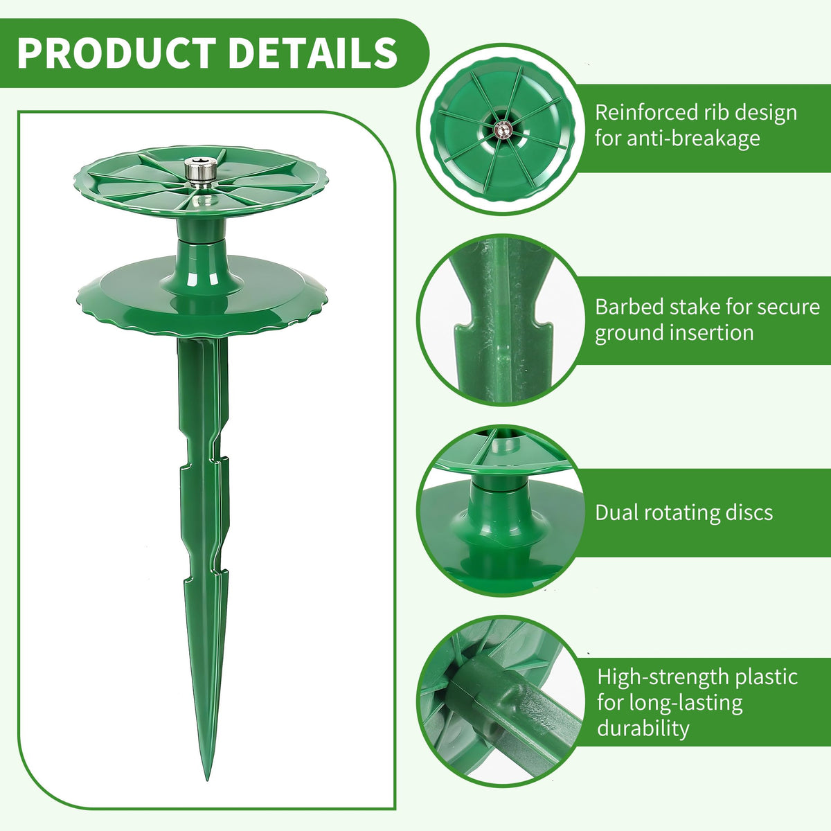 6 Pack 10 Inch Garden Hose Guide Stakes, Upgraded Reinforced Disc, Rotatable Double-Disk Sun Protection Heavy-Duty Plastic Stake, Hose Guard for Yard, Lawn & Flower Bed Landscaping(Green 6Pcs)