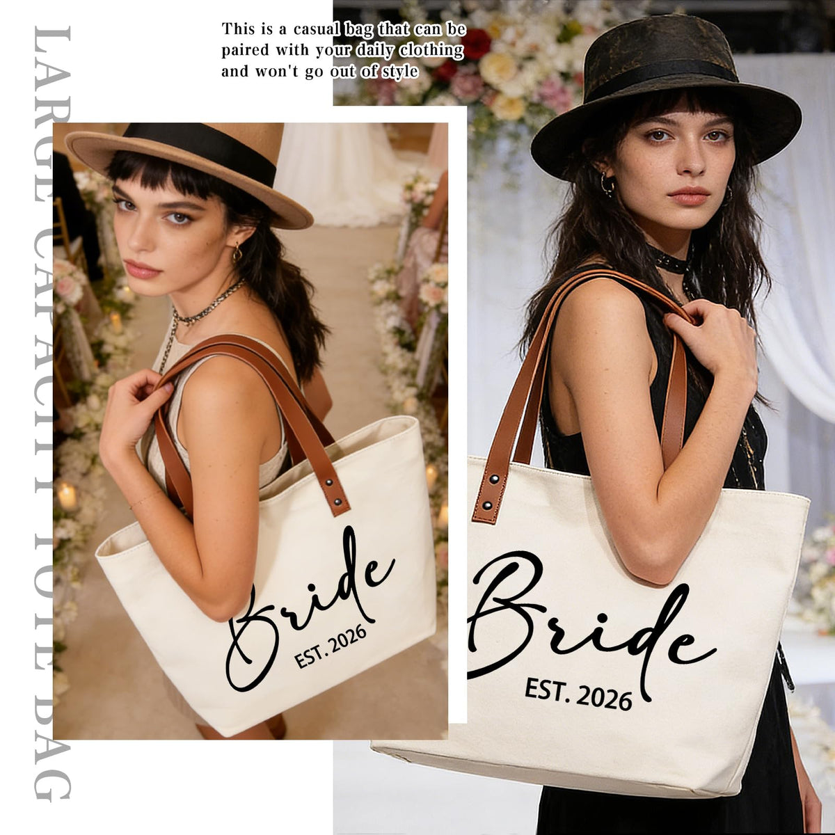 Tmsek Bride Canvas Tote Est 2026 Bridal Shower Wedding Bachelorette Party Gifts for Bride to Be, Bridal Gift Bag