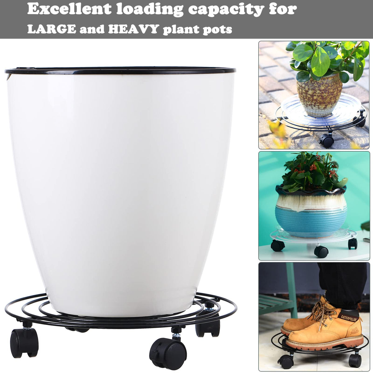 Planterhoma 3 Packs Large Metal Plant Caddy 13.8 Inches Plant Dolly with Wheels Heavy Duty Iron Rolling Plant Stand with Casters for Indoor and Outdoor Plant Pot Rollers White, 3-pack Plant Saucers