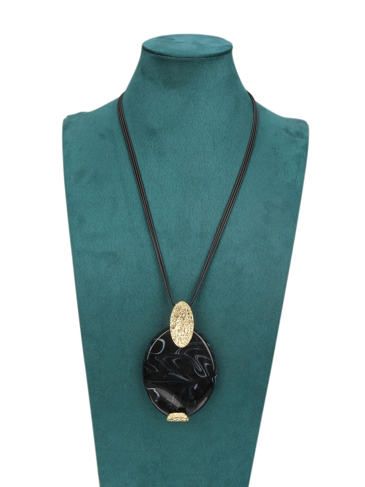 GelConnie Boho Pendant Necklace for Women Long Black Leather Cord Statement Jewelry with Large Oval Black Stone Pendant