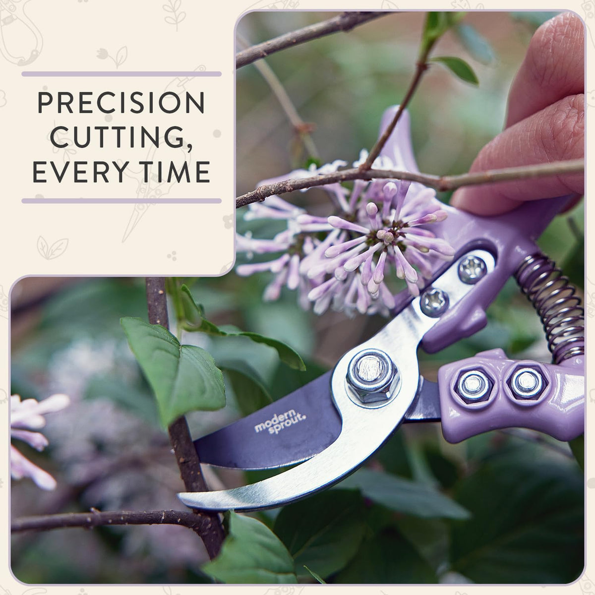 Modern Sprout Hand Pruners - Lightweight Pruning Shears W/Easy Lock- Gardening Scissors - Bypass Sharp Carbon Steel Blade - Rust Resistant - Garden Tools - Reusable Holster - Lavender