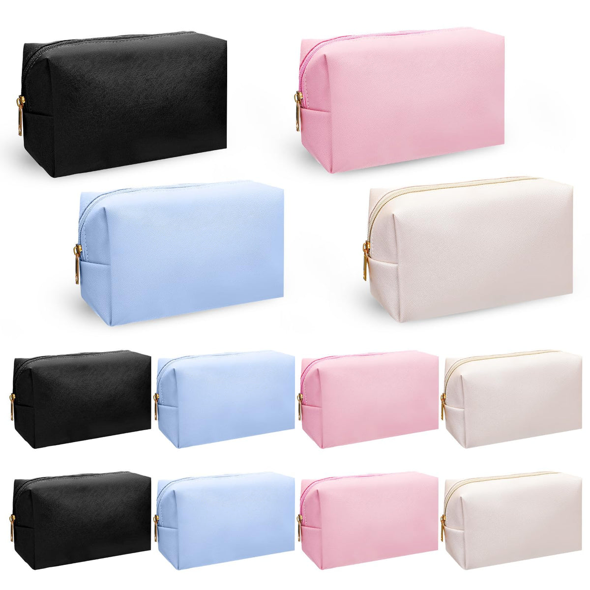 Limbeuuu 12 Pcs Preppy Makeup Bag PU Leather Cosmetic Bag Bulk Makeup Plain Pouch Waterproof Toiletry Purse for Women Traveling Preppy Pencil Case Travel Purse Cosmetic(Mixed Colors