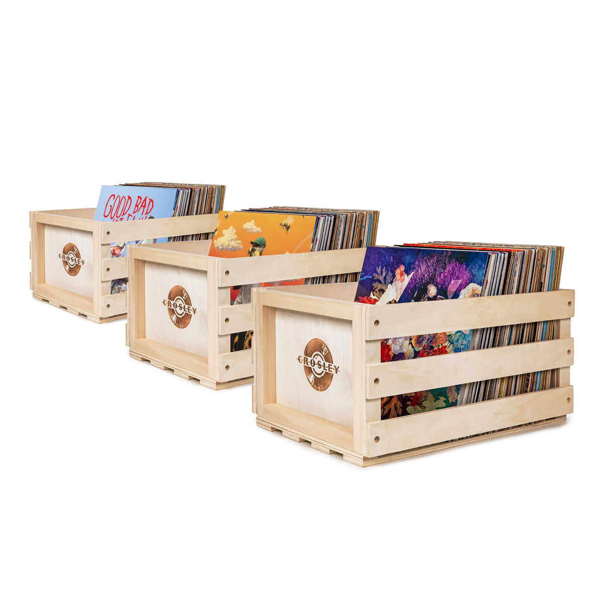 Crosley AC1004A-NA Record Storage Crate Holds Up to 75 Albums, Natural