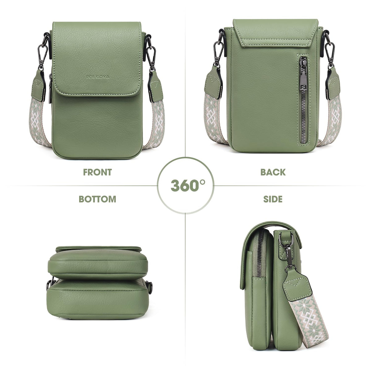 POIUGOYA Small Crossbody Bags for Women Trendy,Leather Triple Compartment Cell Phone Crossbody Wallet Purses with Card Slots