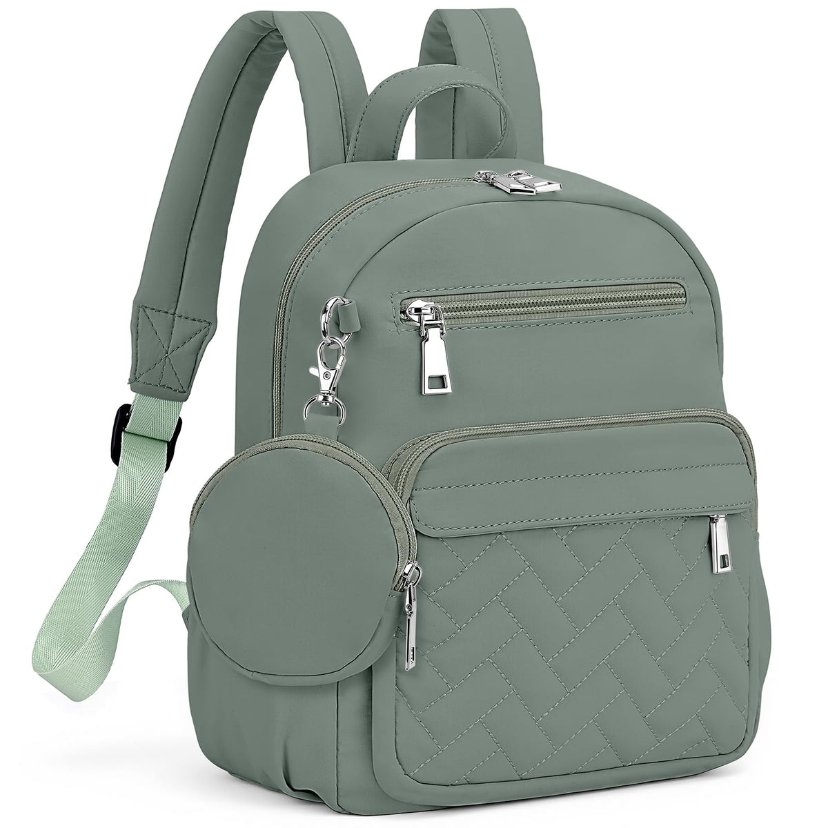 SYTRAH Mini Backpack for Women Small Backpack Purse, Anti Theft Backpack Waterproof Lightweight Puffer Back packs for Travel, Work with Coin Purse Green