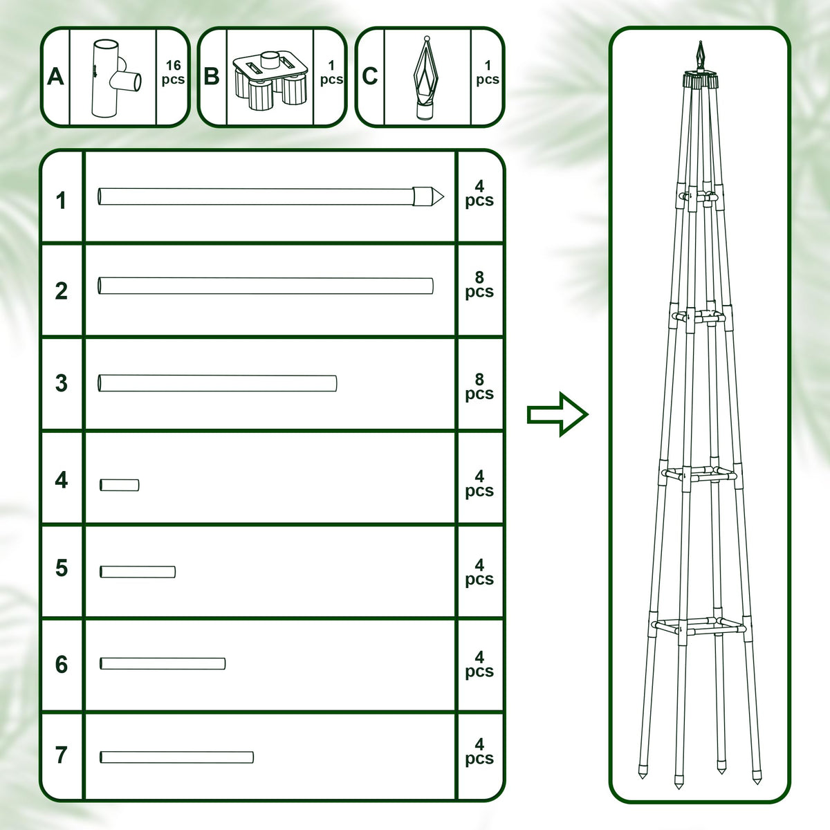 Hsundries 6FT Obelisk Trellis for Climbing Plants Outdoor, 16mm Rust-Proof Extra Thickened Plastic-Coated Metal Pipes, Indoor Climbing Support for Potted Plants, Vines, Flowers Stands,Black