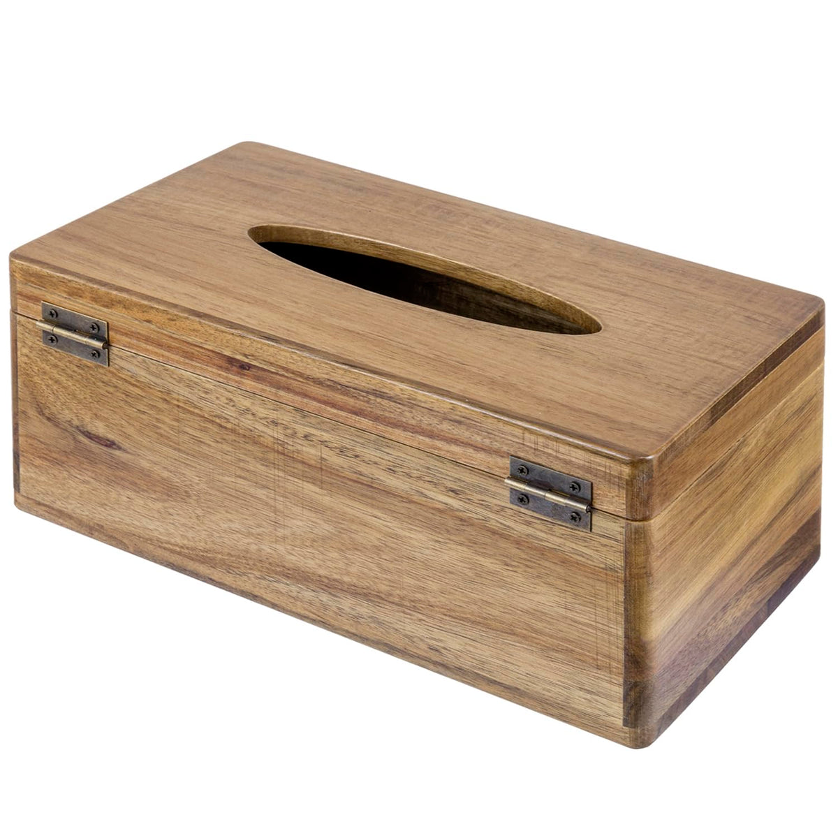 MyGift Premium Acacia Solid Wood Rectangular Tissue Box Holder with Hinged Magnetic Lid, Decorative Bathroom Countertop Facial Tissues Dispenser with Flip Top Cover