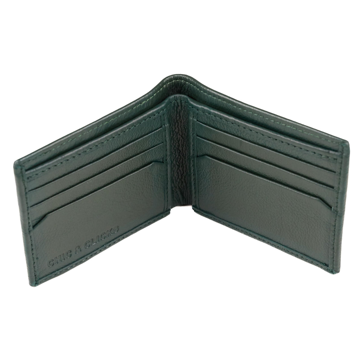 Chic And Clicks Men's Genuine Bifold Wallet -RFID Blocking – Premium full-grain leather se handmade Leather 6 Card Slim Bifold Wallet. (Green)