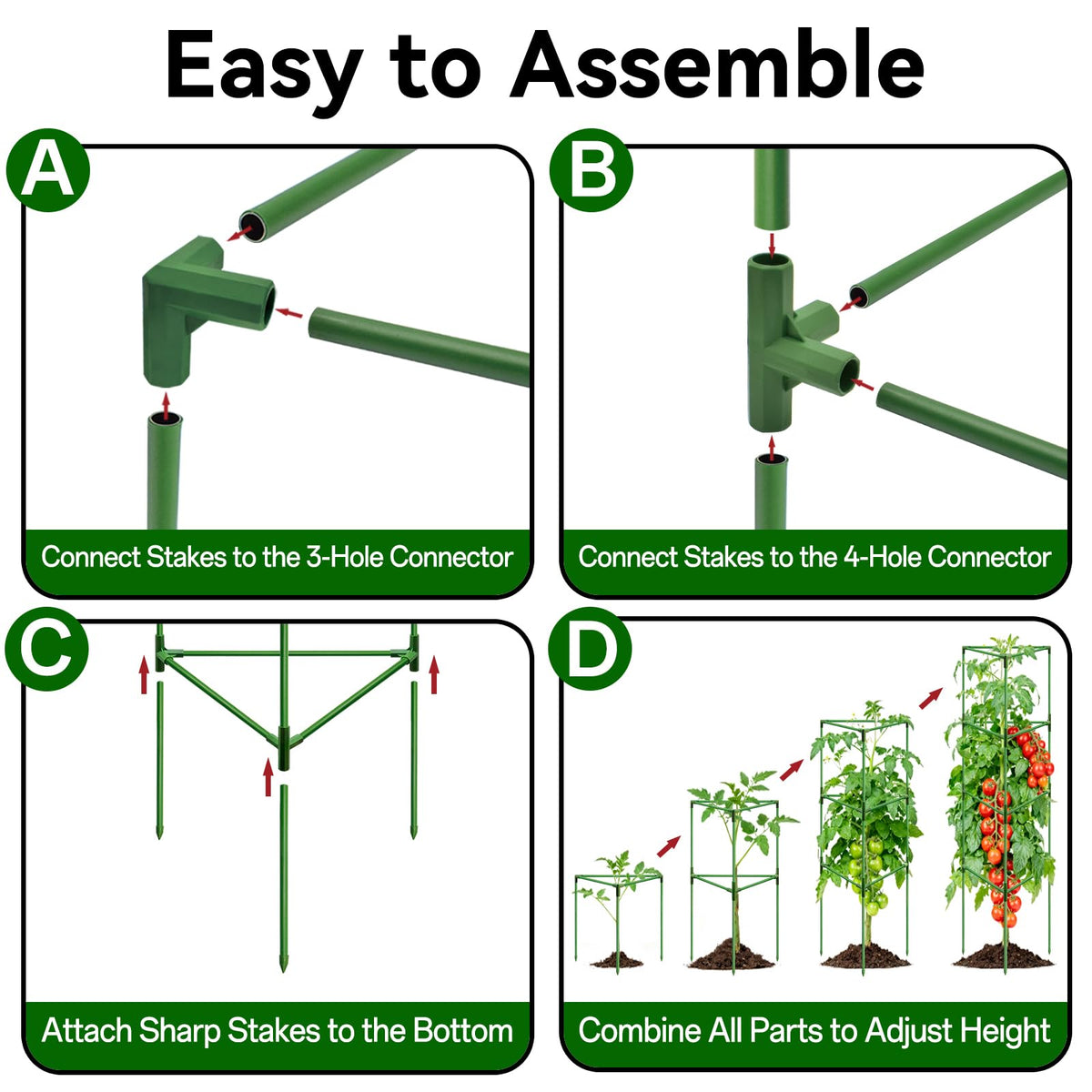 Halatool 57 Inch Tall Tomato Cages, 4 Pack Heavy Duty Metal Plant Supports Stakes for Garden, Adjustable Foldable Steel Trellis for Climbing Plants Cucumbers Peppers Cherry Flowers Vegetables Fruits