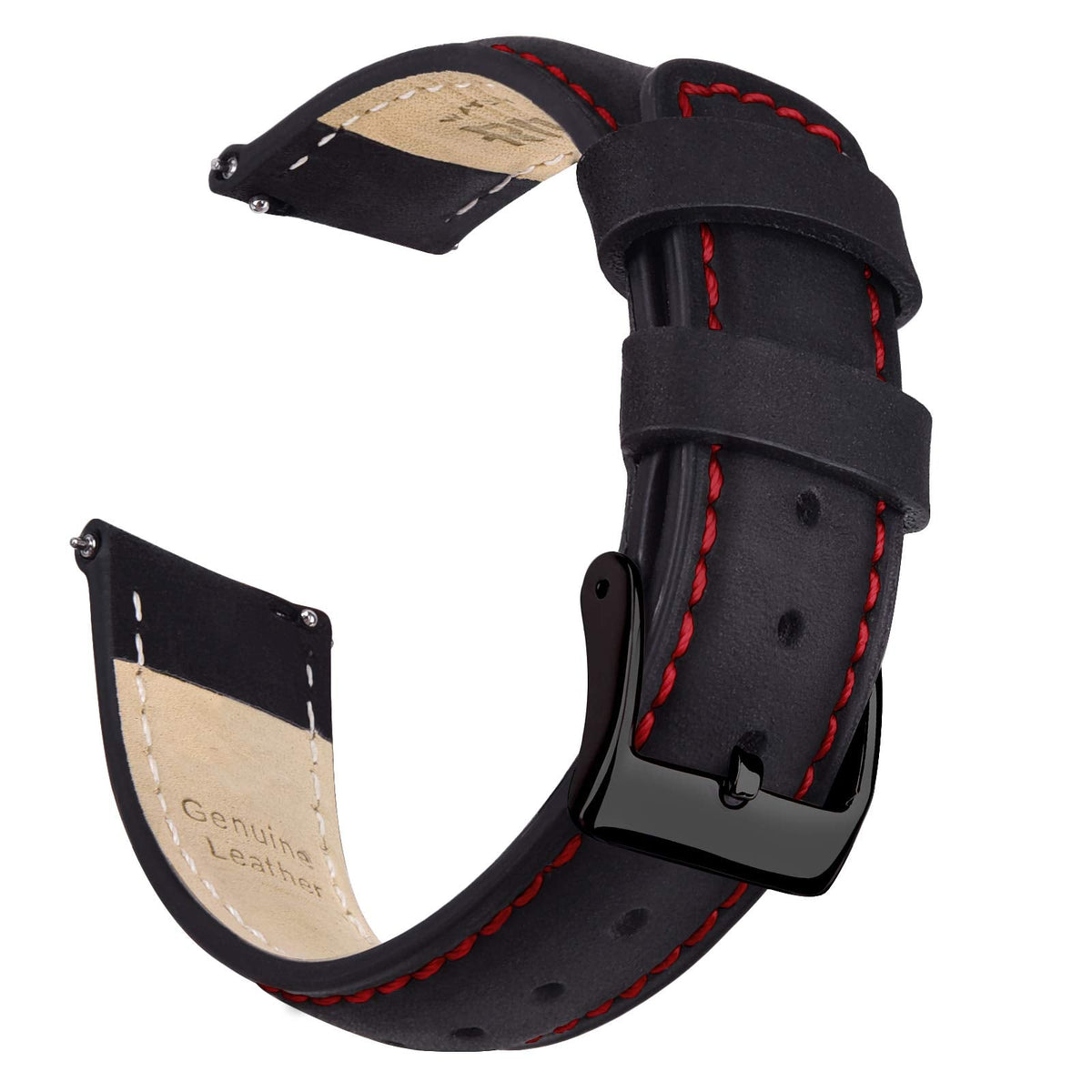 Ritche 18mm Leather Watch Band Quick Release Watch Bands for Men Women Compatible with Timex Expedition Fossil Seiko Black Watch Strap Blue Stitching, White Elephant Gifts, Stocking Stuffers for Men, Father's Day gifts