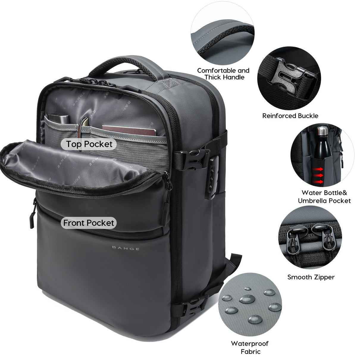 BANGE Commute Backpack with Water Bottle Holder, Anti Theft Laptop Backpack Fits for 15.6Inch Notebook, Water Resistant Office Daypack for work