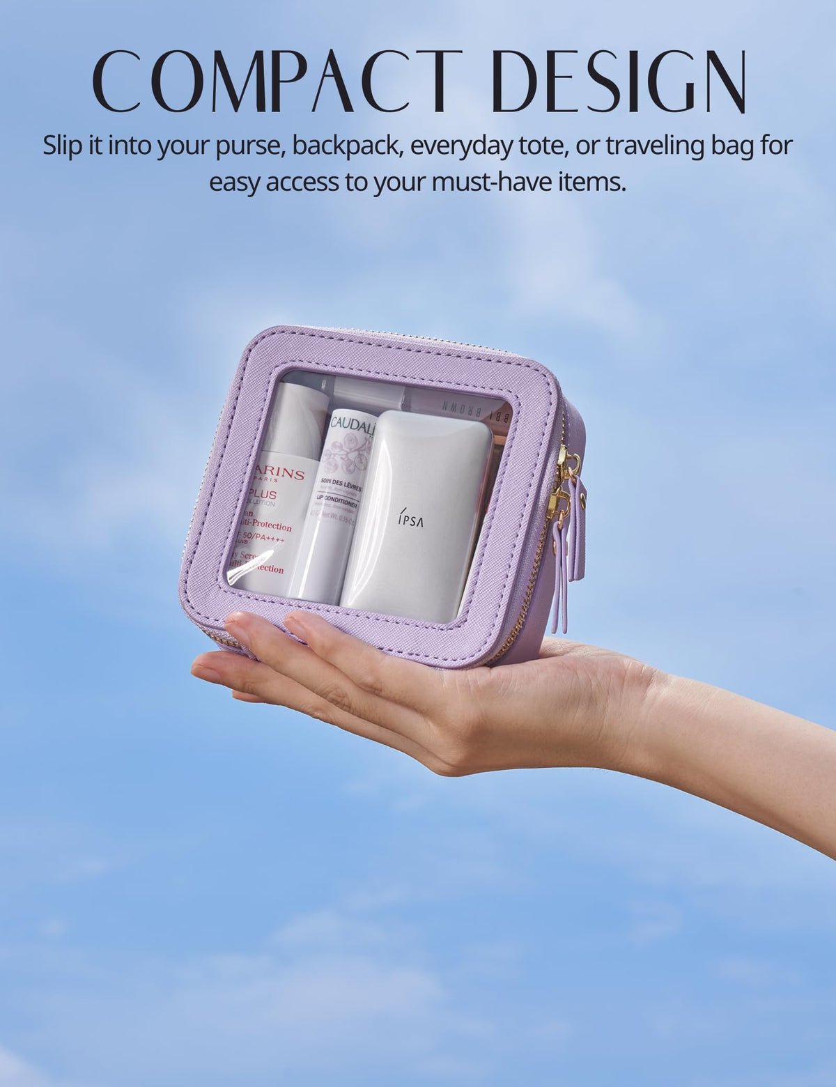 Small Cosmetic Bag for Purse Mini Makeup Bag for School Cute Clear Make Up Pouch for Travel Tiny Leather Purple Make Up Organizer Case for Backpack Toiletry Bag Waterproof Square Pouch with Zipper