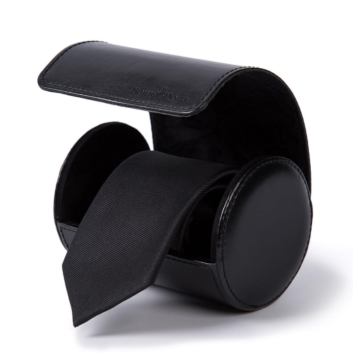 Tie Box for Men 's PU Ties case Necktie Organize Cylinder Leather Men’s Storage Portable Tie Roll for Travel Business Gifts (Black)