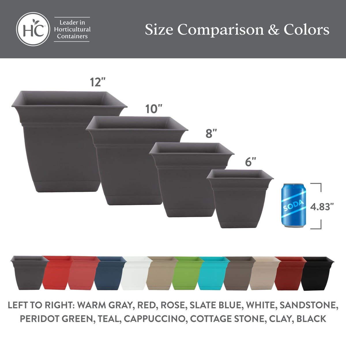 The HC Companies Eclipse Square Plastic Planter w/ Attached Saucer - Outdoor & Indoor Plant Pot with Drainage Holes - Lightweight, UV-Resistant Plastic Pots For Plants (12" Black, Pack of 1)