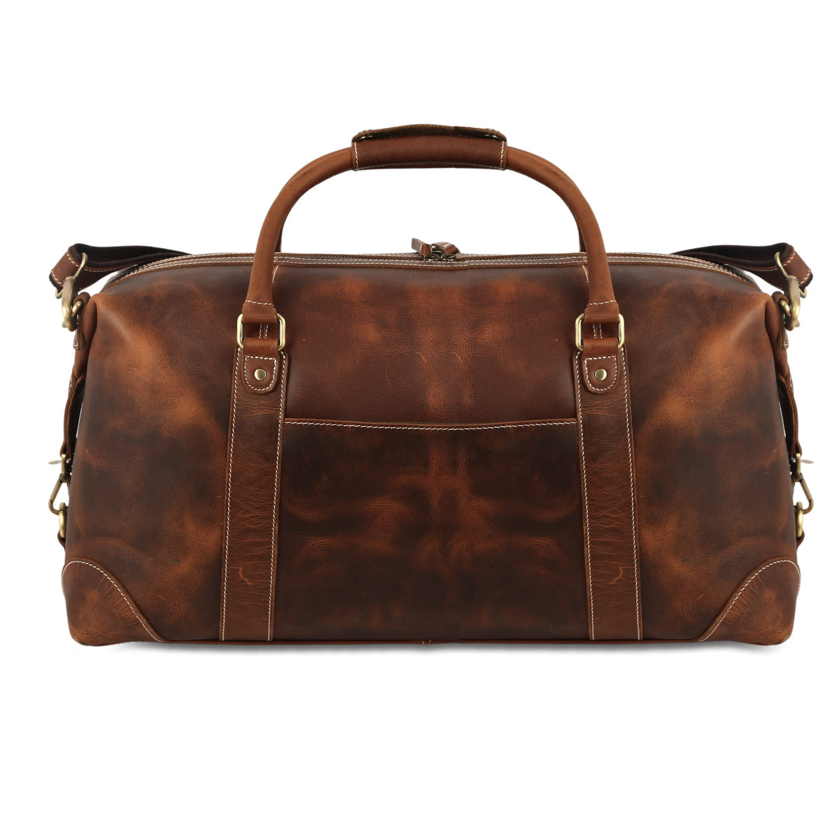 KomalC Leather Travel Duffle Bags for Men and Women Overnight Weekend Bag, Sports Gym Duffel (Dark Tan)