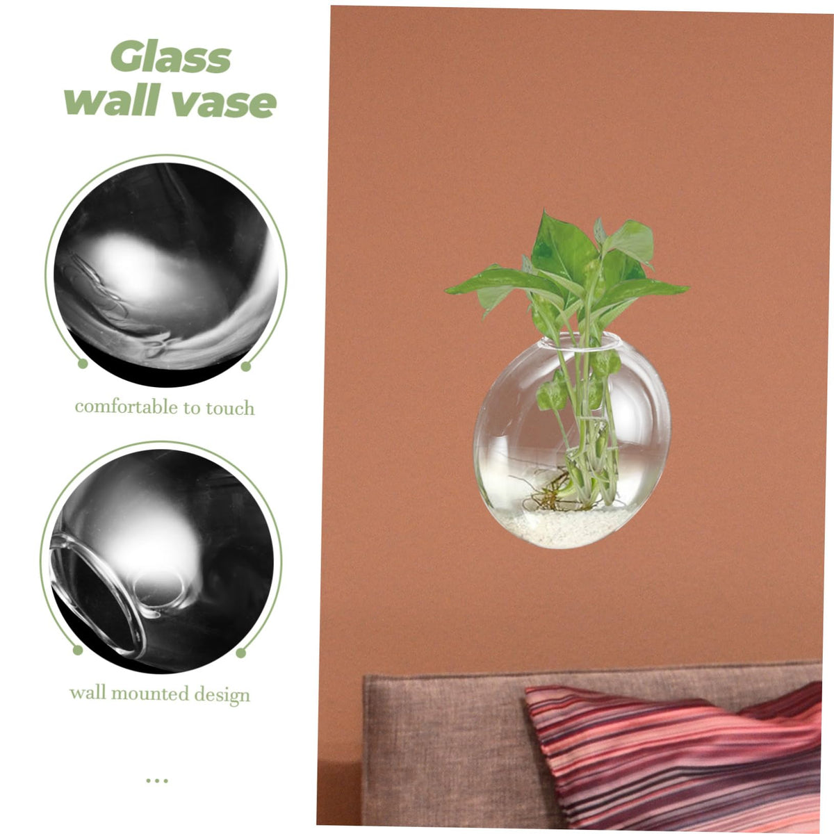 Hemobllo Wall Mounted Glass Hydroponic Vase for Plants Glass Terrarium Container Easy to Use Wall Hanging Planter for Home Office Garden Decoration