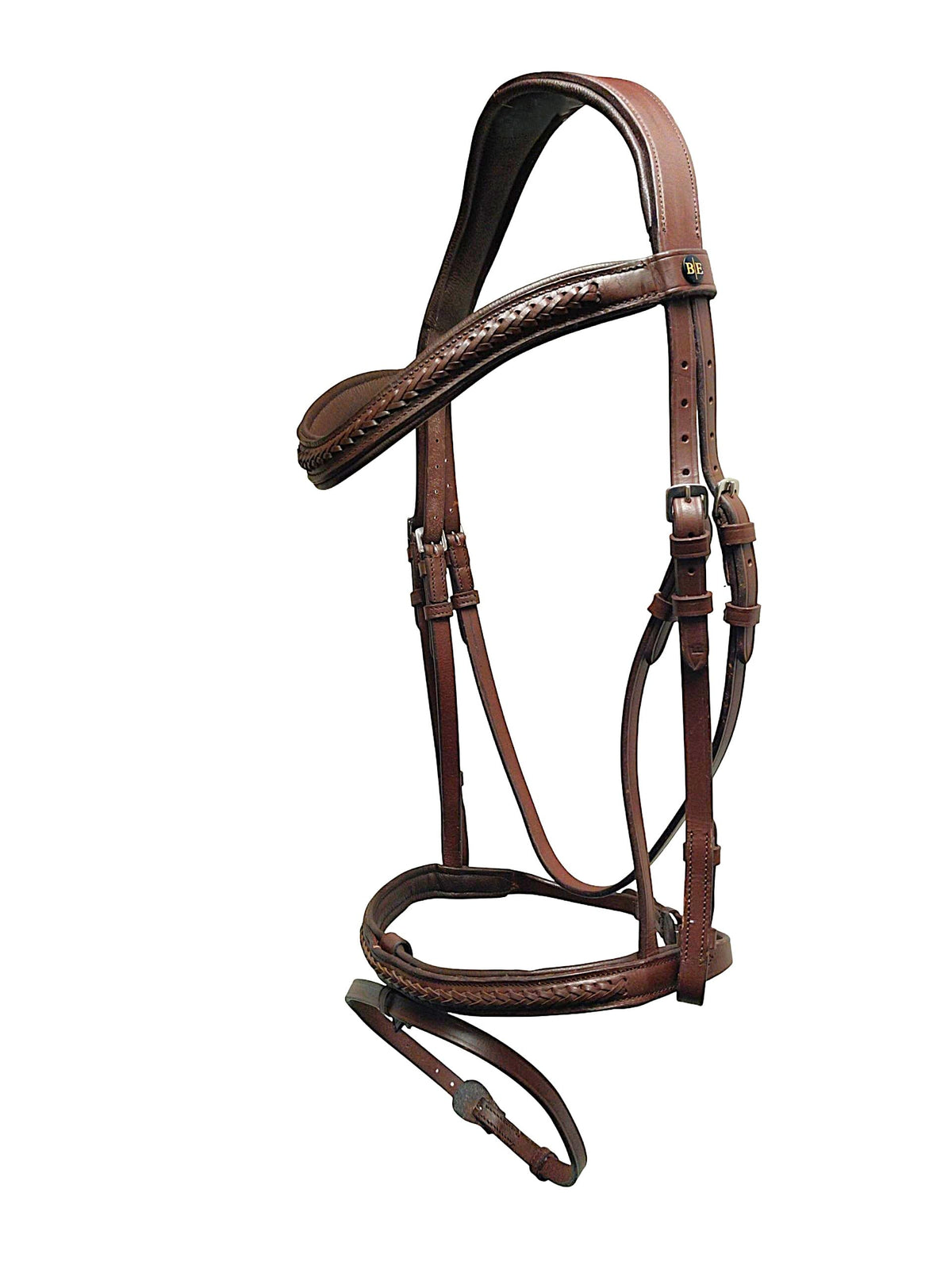 Bello-Equine Braided Havana Brown Leather Bridle with Removable Flash – Padded Browband & Noseband – Horse Riding Bridle for Schooling & Show - Size Full