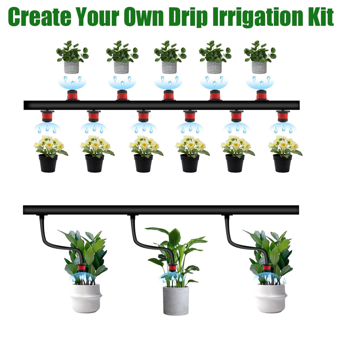 200P 1/4 Inch Adjustable Irrigation Drippers Sprinklers Kalolary Drip Irrigation Emitters for 4/7mm Tube, Adjustable 360 Degree Water Flow Sprayer Sprinklers Drip System Parts for Lawn Yard (Red)