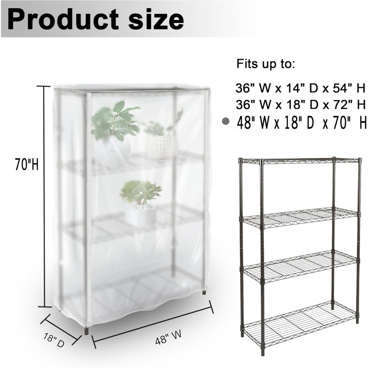 IndigoTempest9 Frosted Wire Shelf Cover with Zipper, Waterproof Dustproof PVC Rack Cover for 48 x 18 x 72 Inch Wire Shelving, Semi-Transparent, Helps Hide Clutter, Cover Only