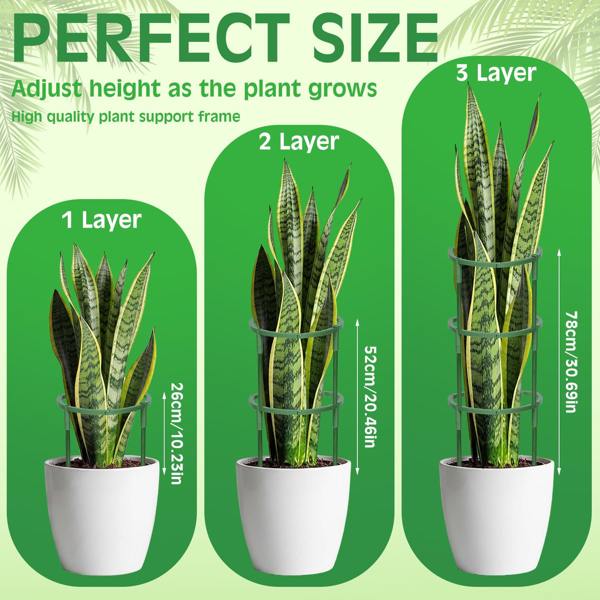 Ferrochef 48 Pcs Plant Support Stakes Half Round Plant Stake for Indoor Plants Stackable 3 Tier Garden Flower Support with Vine Clip and Gourd Shaped Clip for Tomato Monstera Peony Climbing Vegetable