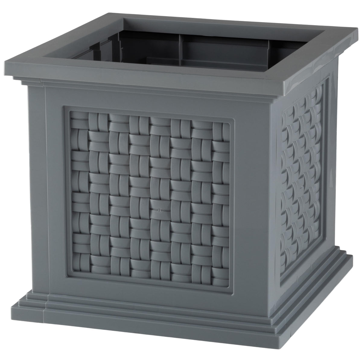 Rattan Style Outdoor Planter Box - 14.65-Inch-Square Decorative Flower or Plant Pot - Garden, Patio and Front Porch Decor by Pure Garden (Gray)
