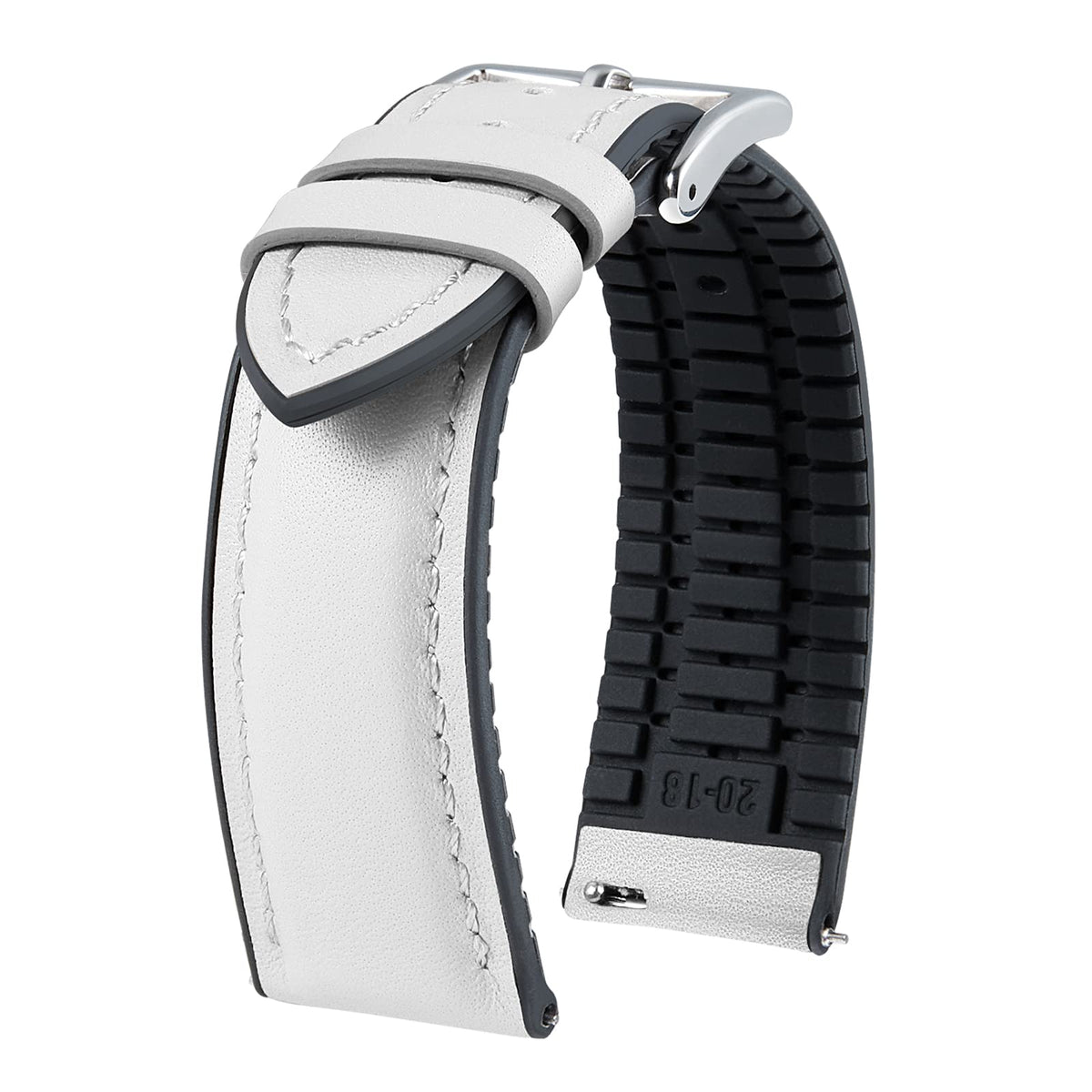 BINLUN Leather Watch Bands Quick Release 14mm-22mm Breathable Micro-Perforated Leather & Rubber Hybrid Watch Straps Silicone-Lined SmartWatch Replacement Bands Men Women (White,Sliver Buckle,22mm)