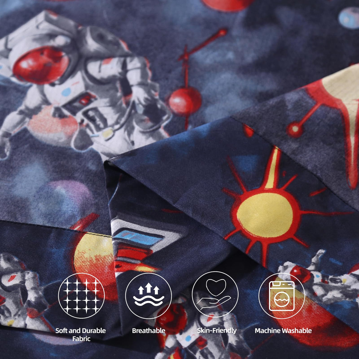 SDY 4 Pieces Space Sheets,Queen Microfiber Sheet Set Astronaut Space with 1 Deep PocketFitted Sheet+1Top FlatSheet+2 Pillowcases for Kids Teens Boys Girls