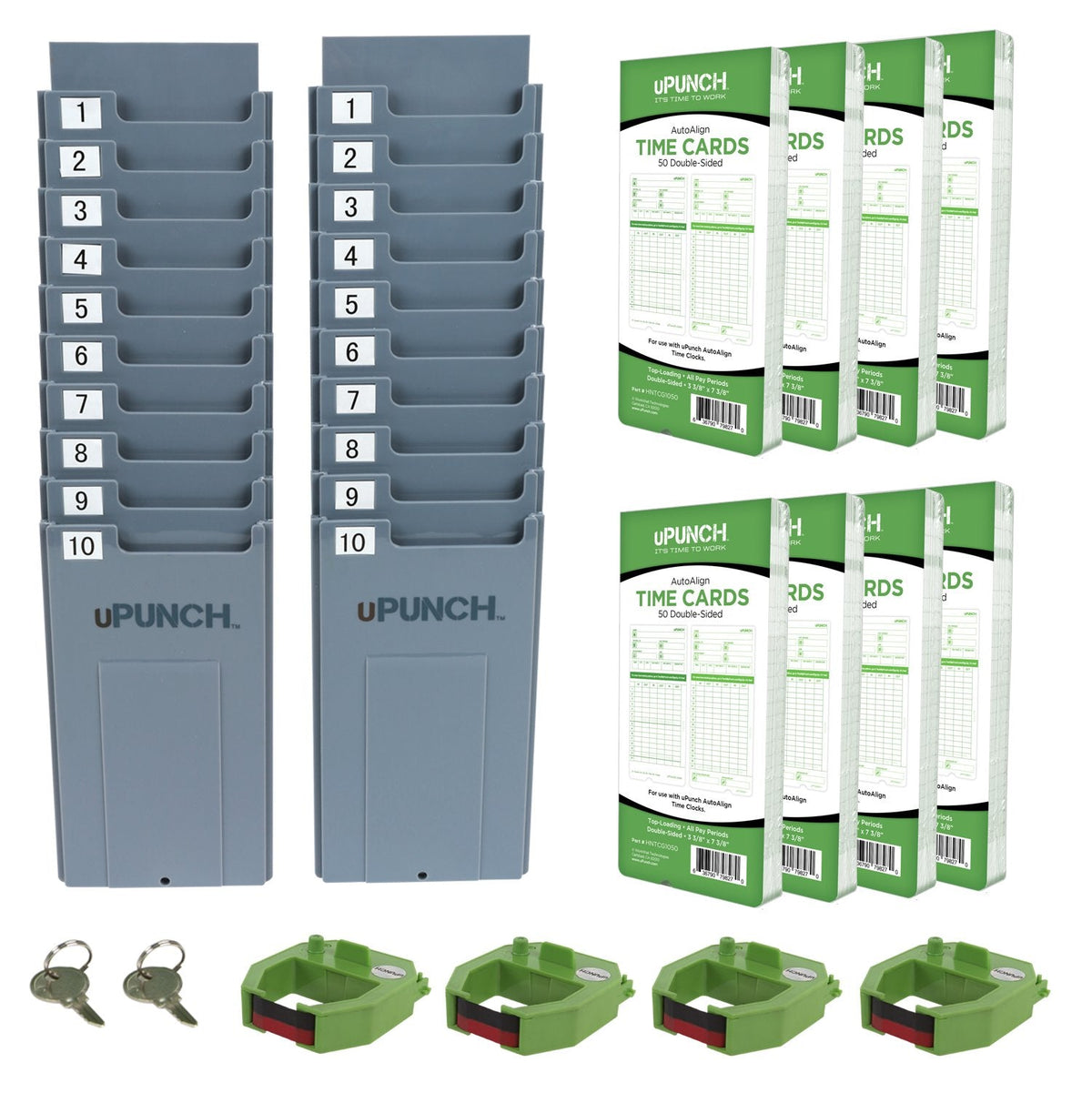 uPunch HN3540 Complete Small Business Start-Up Kit: AutoAlign Time Clock System with 400 Time Cards, 4 Ribbons, and 2 Racks