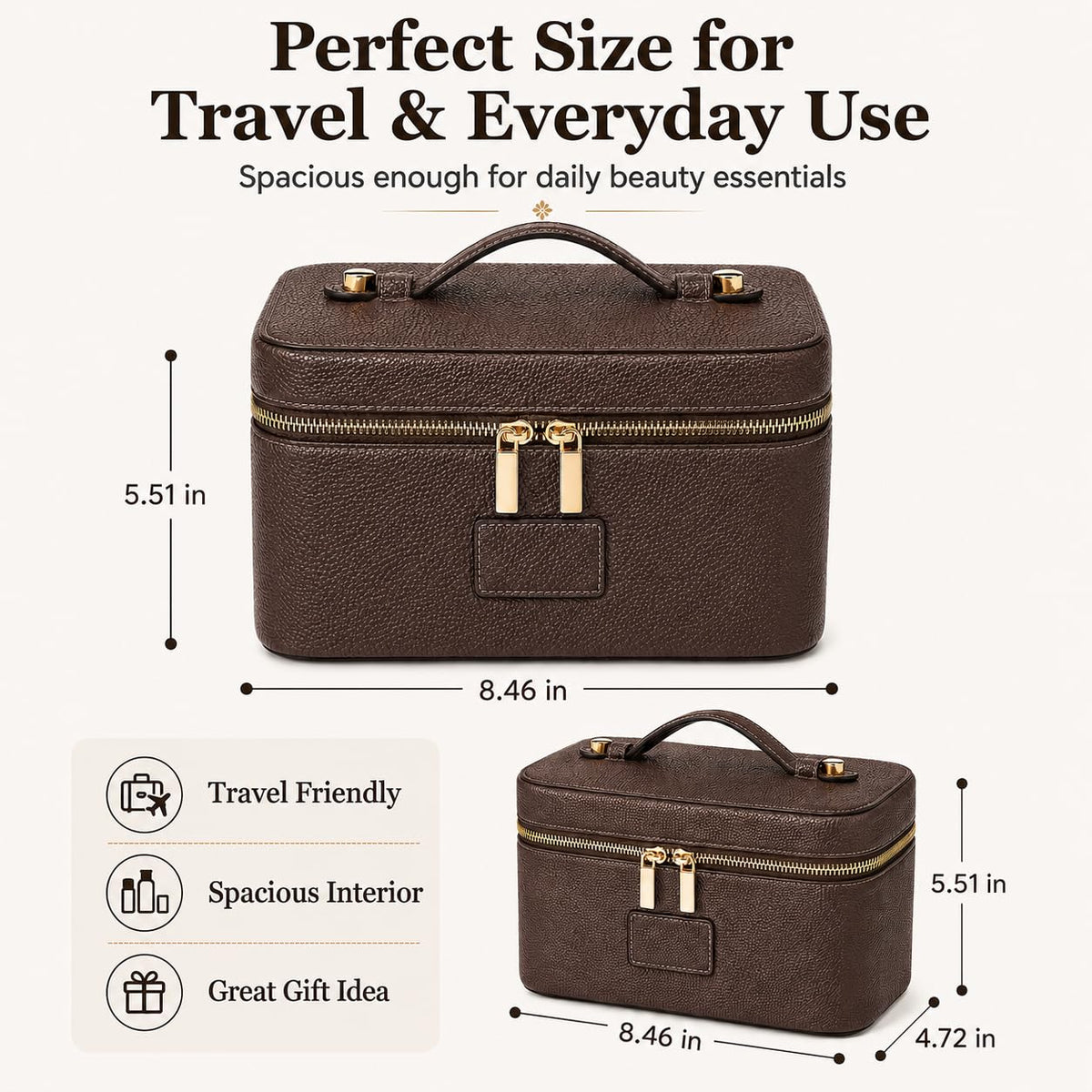 Cozomga Makeup Bag Vanity Case for Women Leather Cosmetic Bag Travel Toiletry Bags Portable Makeup Organizer Case