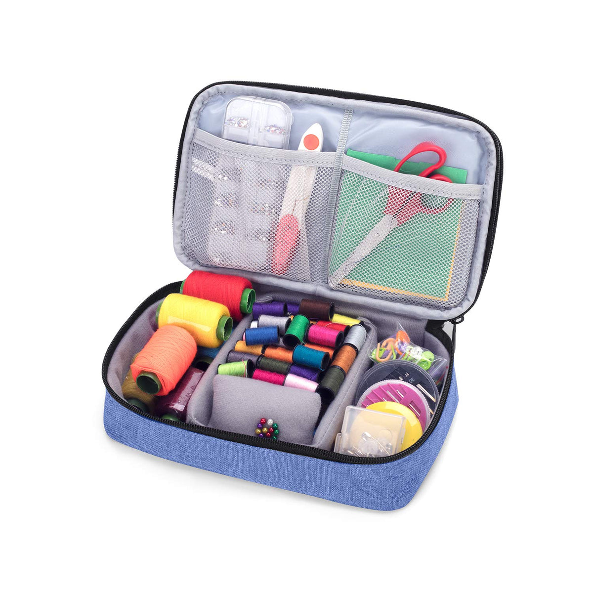 Luxja Sewing Accessories Organizer, Double-Layer Sewing Supplies Organizer for Needles, Scissors, Measuring Tape, Thread and Other Sewing Tools (NO Accessories Included), Dark Blue