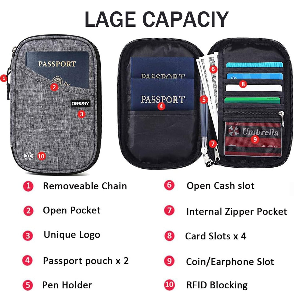 Passport Holder for Travel, Rfid Blocking Passport Wallet Travel Wallet Waterproof Case for Cards Passport Case, Travel Document Organizer Credit Cards Case Rfid Passport Holder for Travel