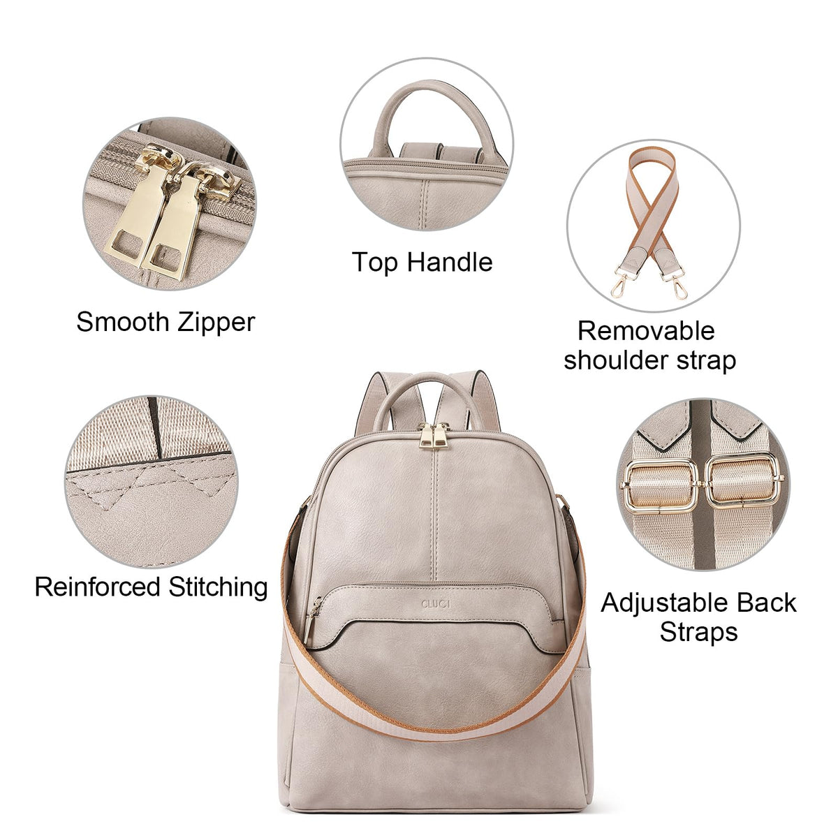 CLUCI Small Backpack for Women, Womens Backpack PU Backpack Purse for Women Leather Convertible Travel Backpack Shoulder Bags