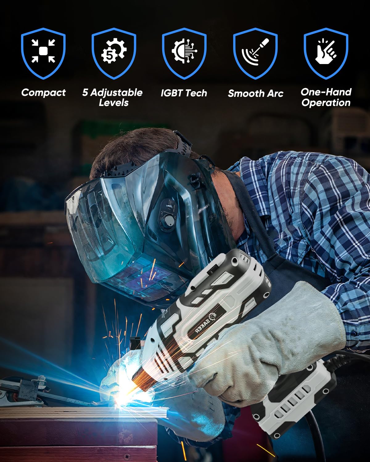 Saker Portable Electric Welding Machine,110V Portable Welder Handheld with IGBT Inverter 5 Variable Current Adjustment, ARC Welder Gun, Fits for 3/32" Wire Rods (Grey)