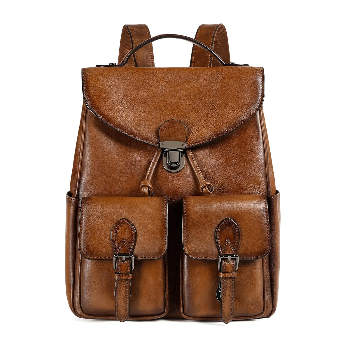 COOLCY Women Vintage Genuine Leather Backpack Purse Fashion Rucksack Practical and Stylish Retro Daypack Bag (Brown)