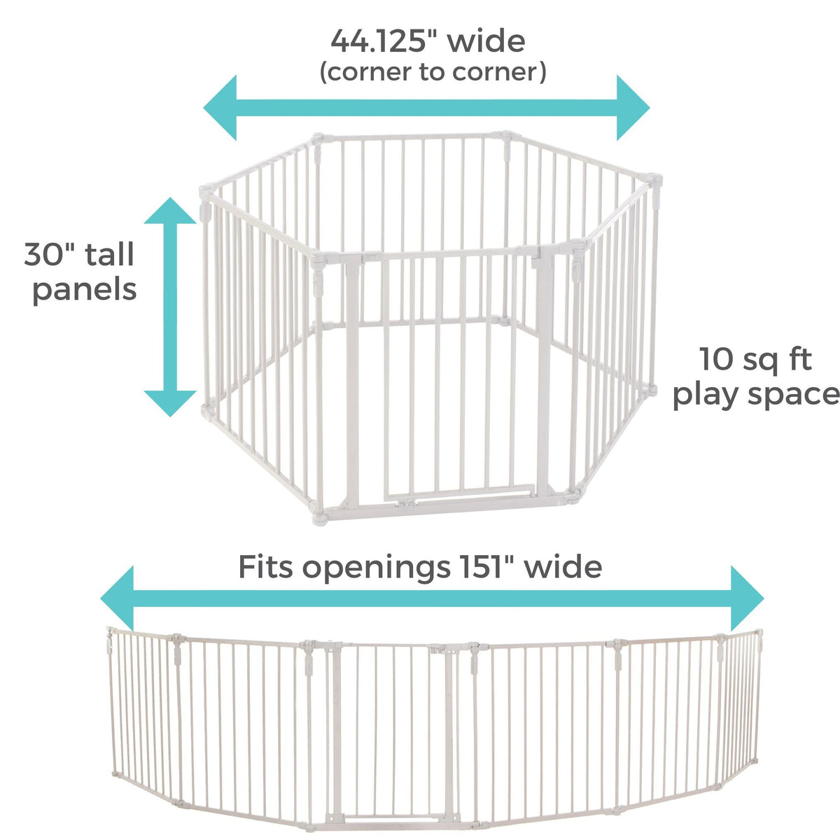 Toddleroo by North States - 3 In 1 Metal Superyard Baby Play Yard: 6 Panel Playpen, Safety Gate, or Extra Wide Baby Fence - Encloses Up to 10 Square Feet - 30 Inches Tall - Taupe