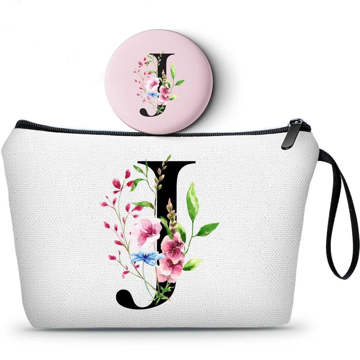 SEAMOON A-Z Personalized Makeup Bag with Mirror, Birthday Gifts for Women Friend Sister Teacher Coworkers, Bride Bridesmaid Travel Cosmetic Bag, Mothers Day Christmas Graduation J