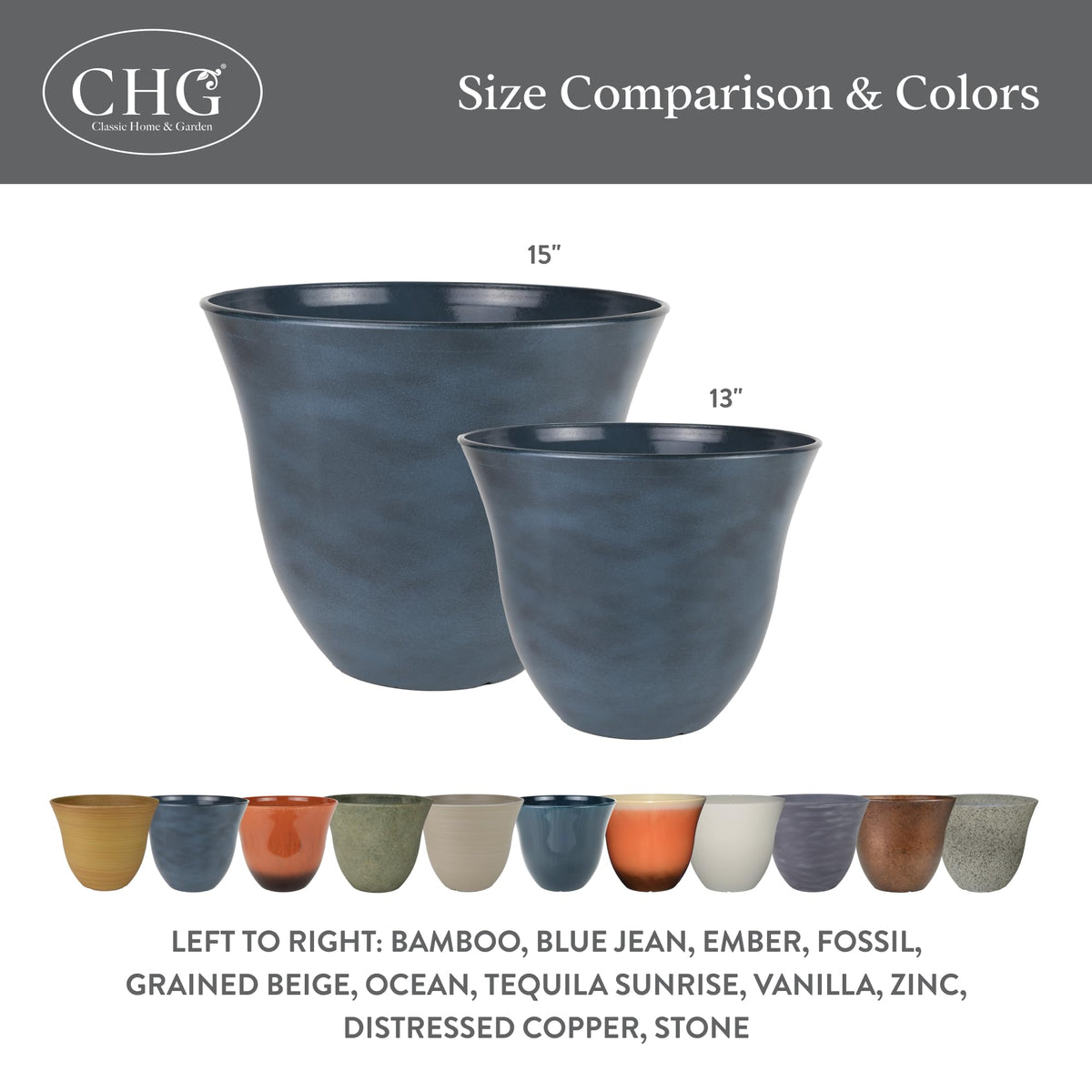 Classic Home and Garden by Growscape Honeysuckle Resin Planters - Lightweight Indoor & Outdoor Plant Pots - UV-Resistant Plastic Flower Pots - Pot Planters for Flowers & Herbs (13" Distressed Copper)