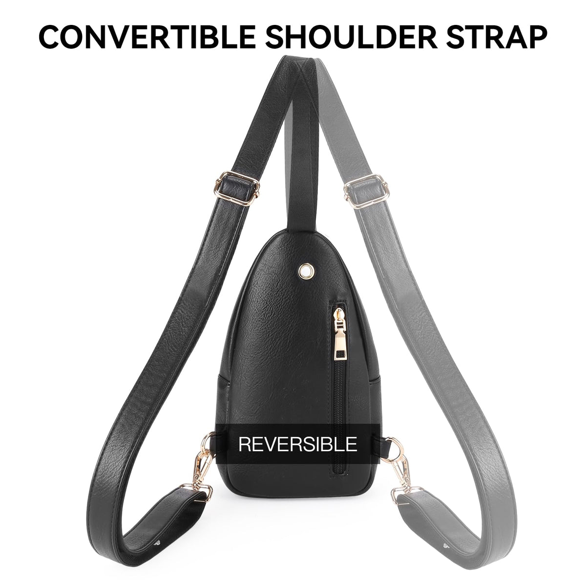 GOIACII Sling Bag for Women Men Leather Fanny Pack Chest Bags for Travel Sport Small Purse Crossbody Black
