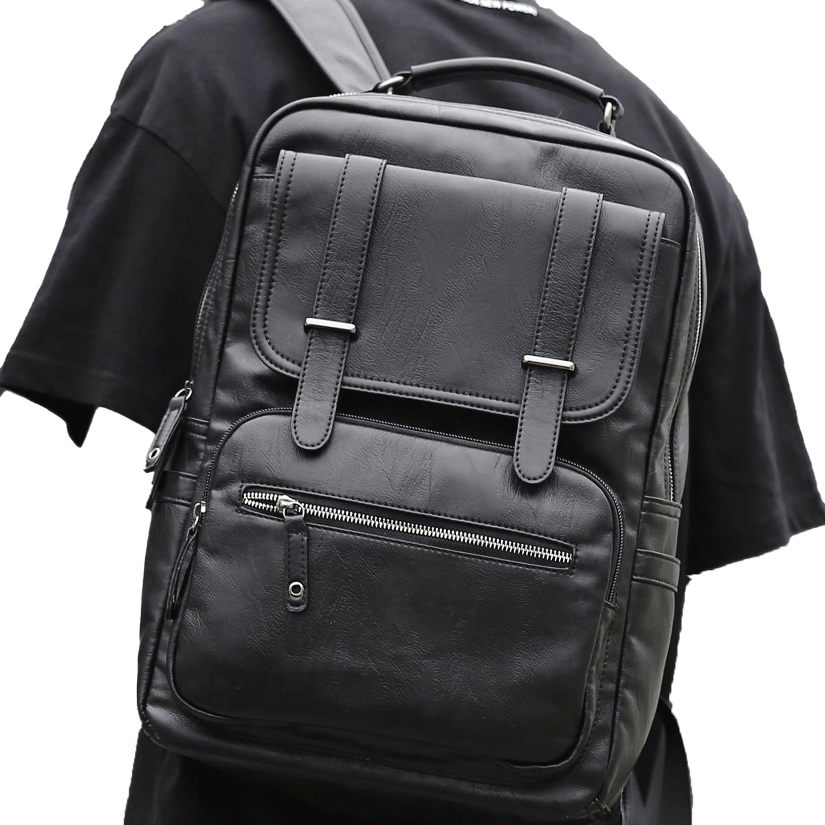 MATE ELAN Leather Backpack Laptop 15.6 inch Lightweight Retro Business College Casual Travel Overnight Daypack Work backpack black Gift