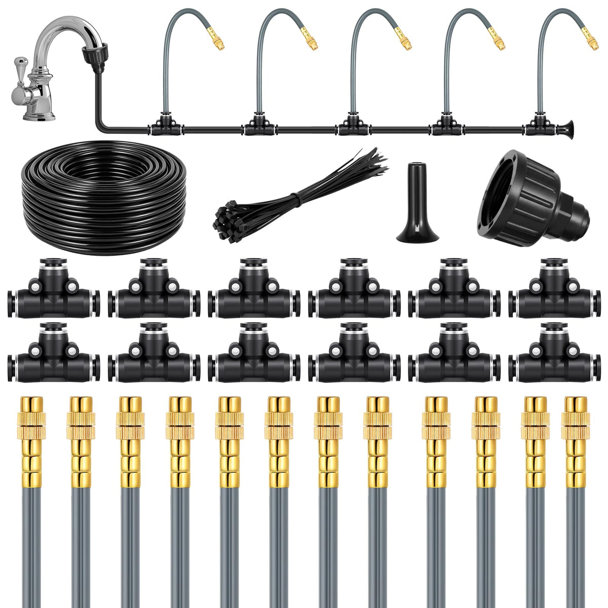 49.2 Ft 360° Adjustable 1/4" Drip Irrigation System Bendable Watering Misting System Drip Irrigation Kit Garden Watering Atomizing System with 12 Nozzles, Automatic Irrigation System for Garden
