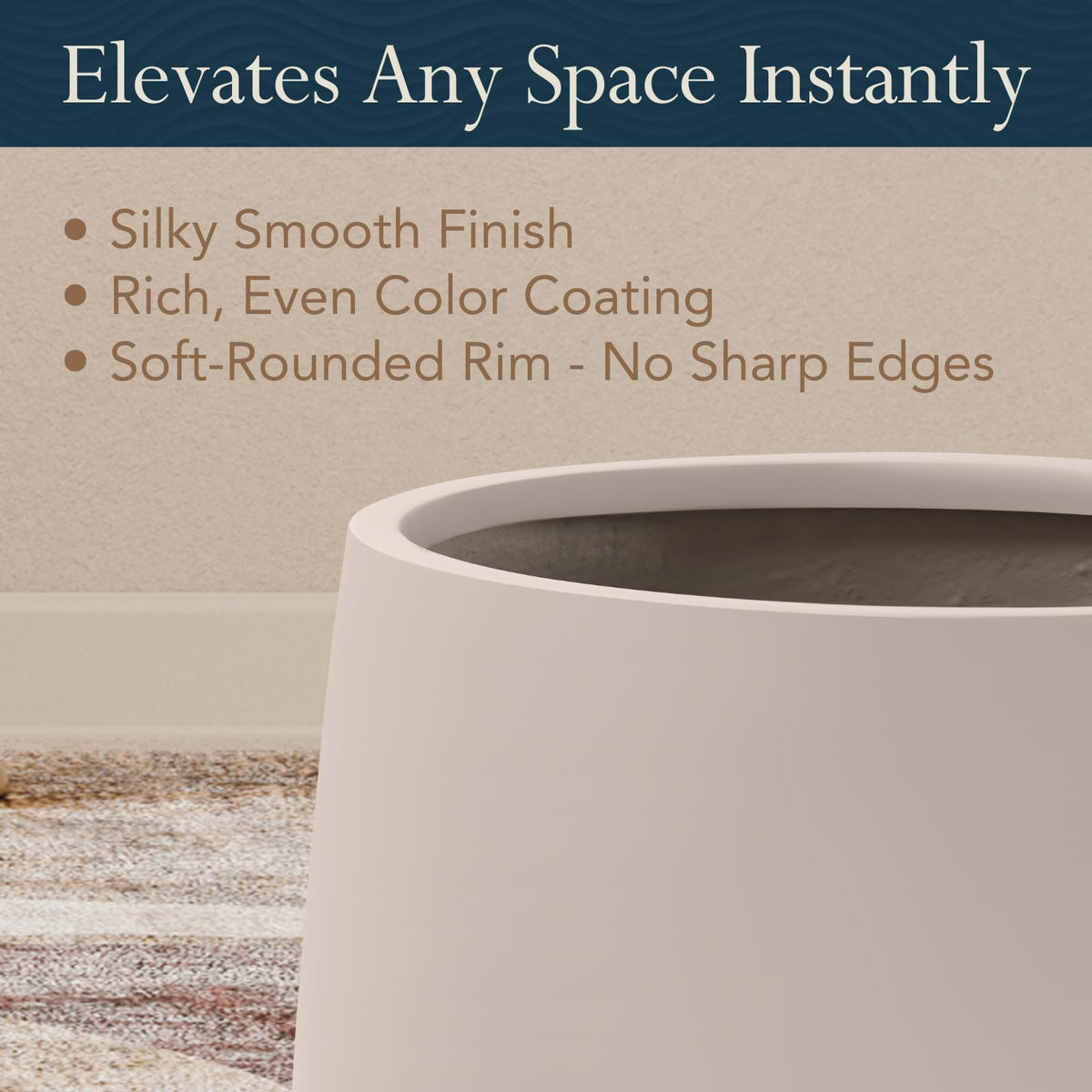 KUTE NEST 12.5" H x 11.4" D Premium Corso Fiberstone Round Tapered Planter with Drainage Hole, Weather Resistant for Indoor and Outdoor Use, Included 2 Extra Coco Mats (Taupe, 9" Pot Opening)