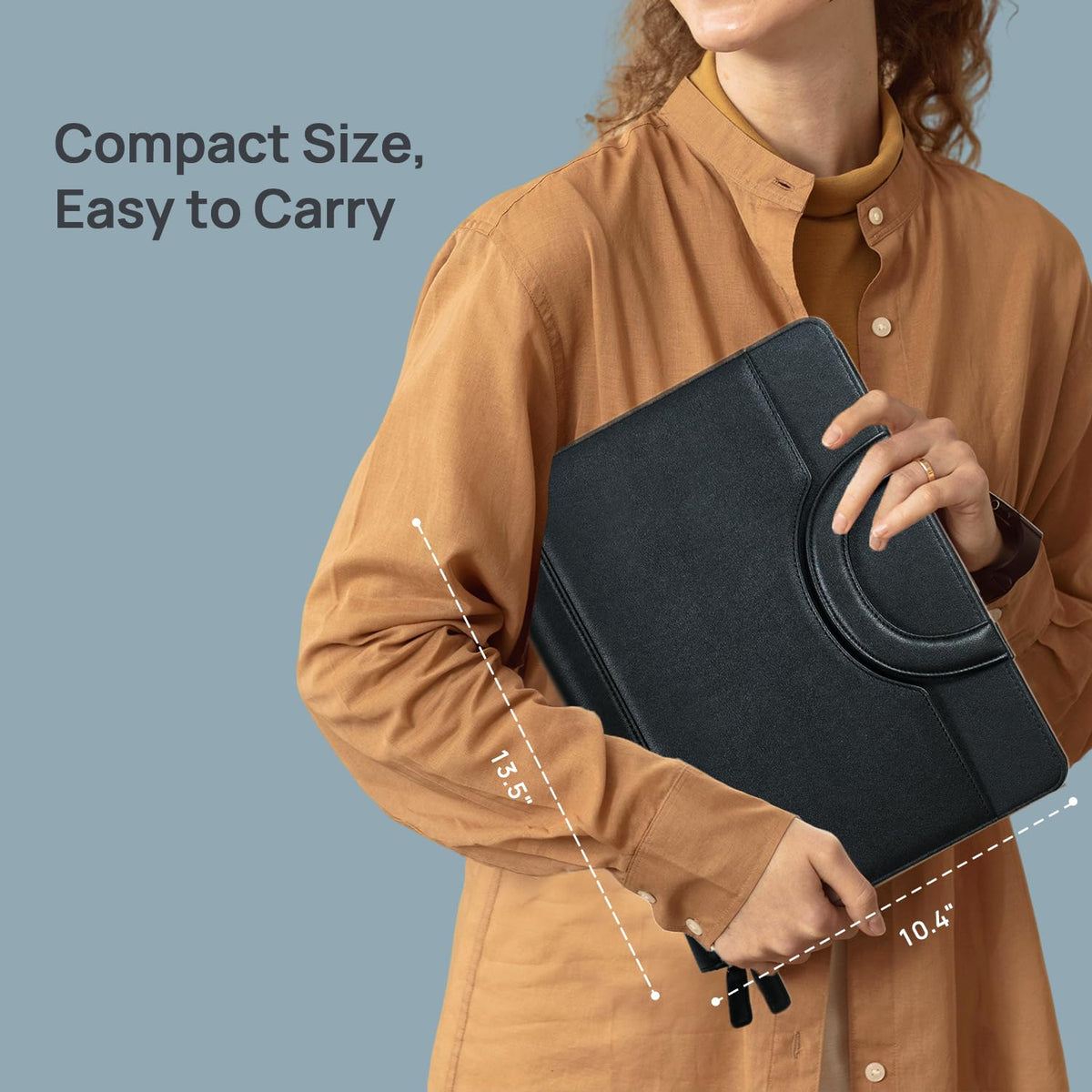 POPRUN Professional Zippered Portfolio Binder - Leather Padfolio Organizer with Notepad, Tablet Sleeve & Handles for Business, Meetings, Interviews, and Daily Office Use, Black