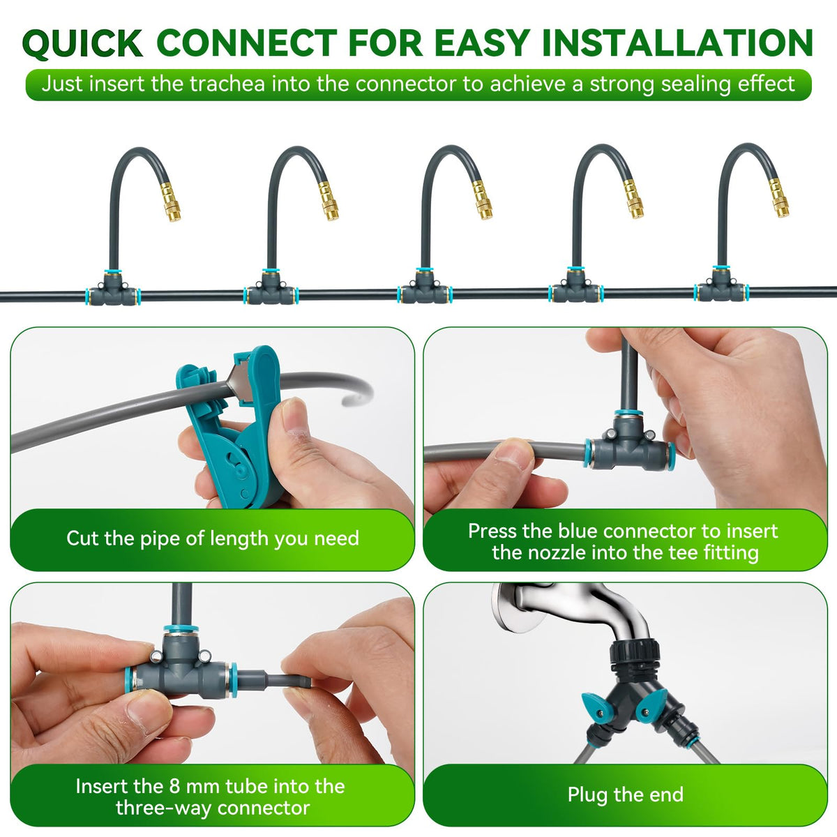 360°Adjustable Drip Irrigation System 200FT,5/16" Extra Long Garden Watering Kit with 32 Copper Nozzles,141Pcs Drip Irrigation Kit，Automatic Atomizing Plant Sprinkler for Large Yard, Greenhouse, Lawn