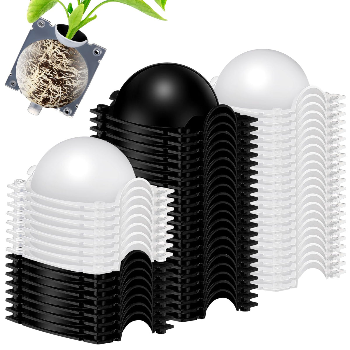 Threehoney 30 Pcs Air Layering Propagation Kit Reusable Half Black Half Transparent Grafting Ball Air Layering Pods Propagation Box Plant Rooting Grafting Box for Plants, Medium