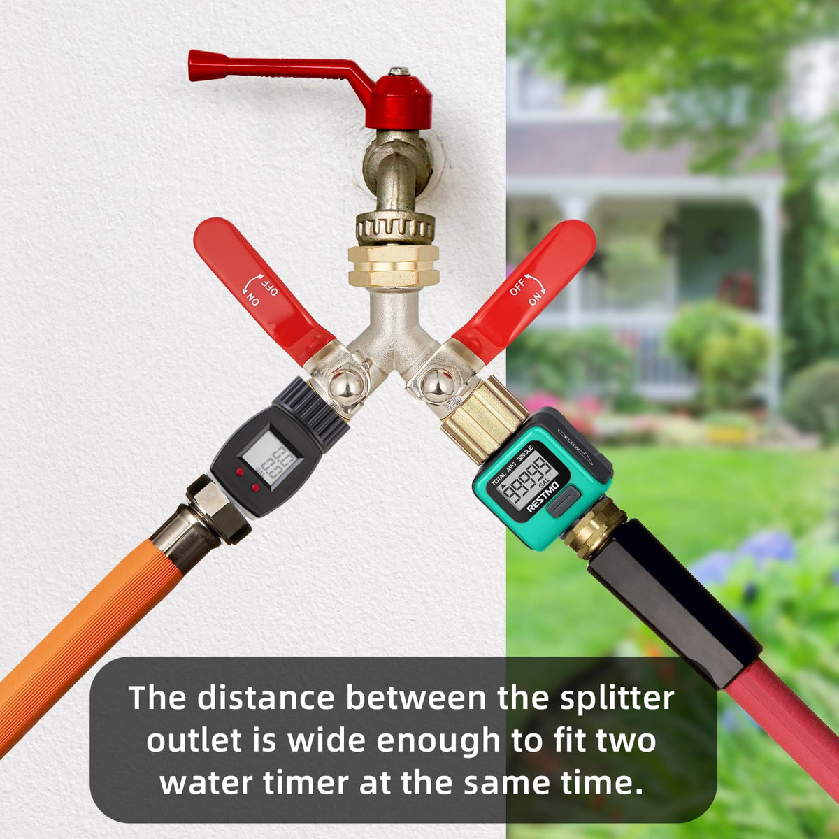 DINGBAI Hose Splitter 2 Way, High Flow Garden Hose Splitter, 3/4” Ght Inlet Brass Heavy Duty Hose Converter, Full Flow water 2 Way Faucet hose splitter, Long Handle Hose Valve Large Outlet.