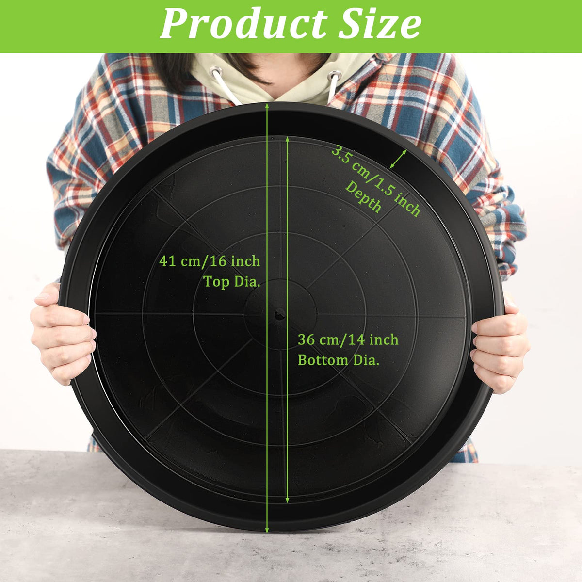 Eccliy 12 Pcs Plastic Plant Saucers Round Plant Tray Large Flower Pot Heavy Duty Planter Water Trays Thick Planter Drip Saucers for Indoors and Outdoors(16 Inch,Black)