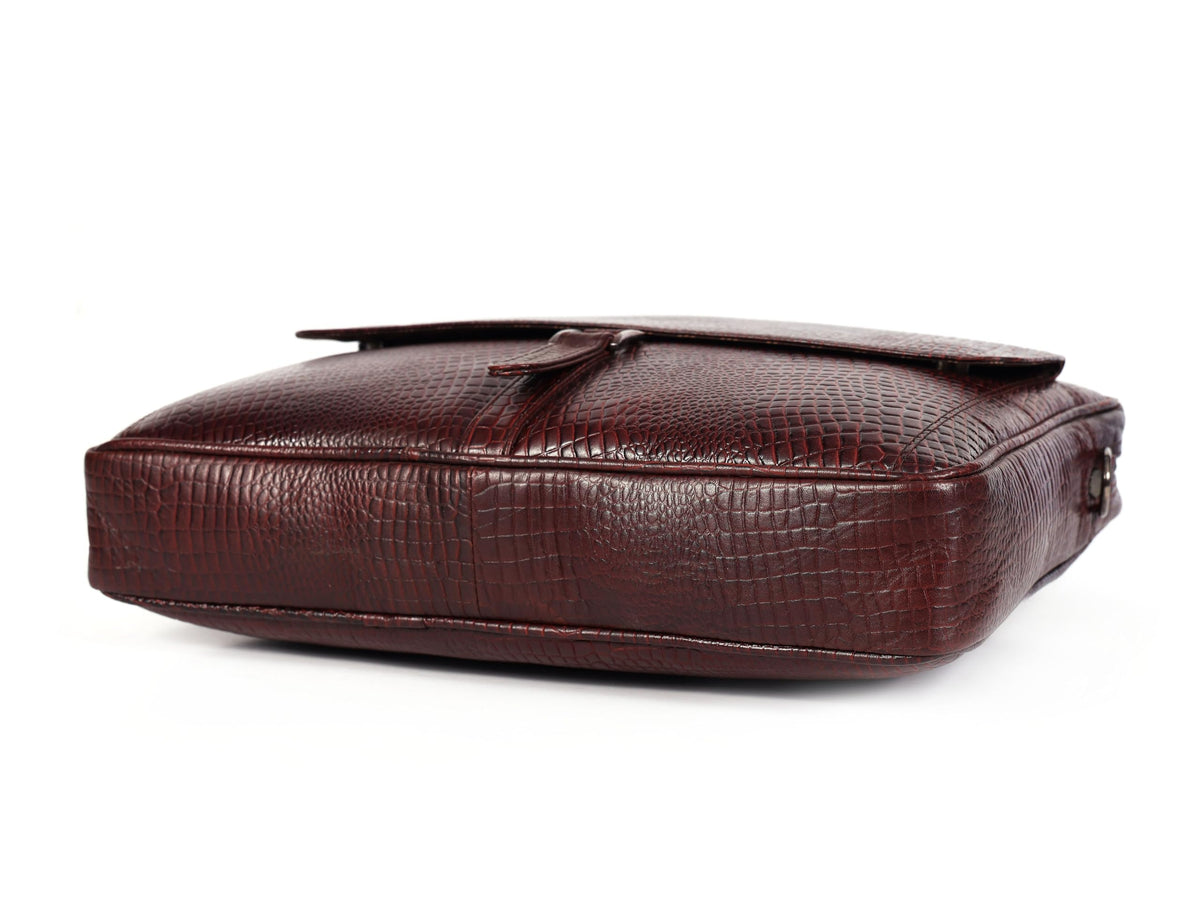 Leder Luxus 16" Crocodile Embossed Leather Briefcases for Men, Laptop Briefcase For Men, Satchel Shoulder Bag,2 Zipper Pockets, 2 Spacious Compartments,1 Flap Pocket 12x16x4 inches (Classic Brown)