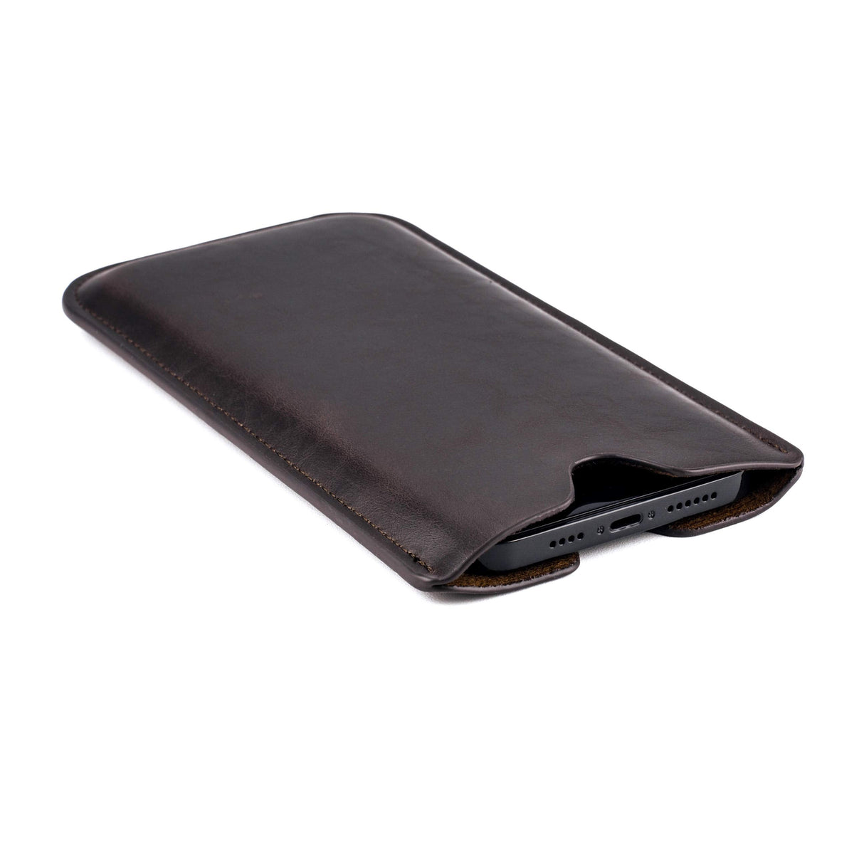 Dockem Executive Sleeve for iPhone 12-16 Pro Max, 14-16 Plus (6.7 inch) – Slightly Padded Vegan Leather w/Microfiber Lining - Slim Slip-on Case [Dark Brown]