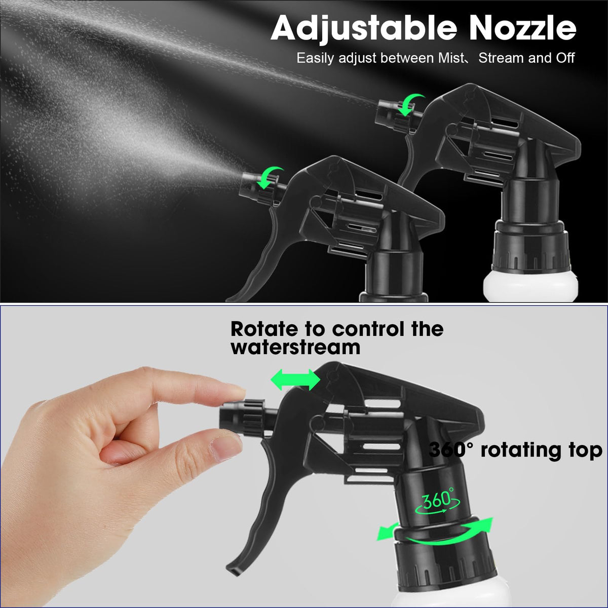 Gerrii 24 Pcs 24oz Plastic Spray Bottle Bulk, Empty Refillable Squirt Bottles for Cleaning Solution, Leak Proof Water Spray Bottle with Adjustable Nozzle and Sticker Commercial Supplies (Black)